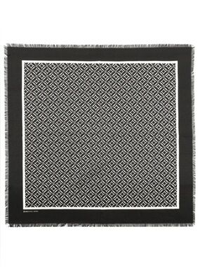 Michael Kors Monogram Square Scarf Bone & Black Fringe Trim